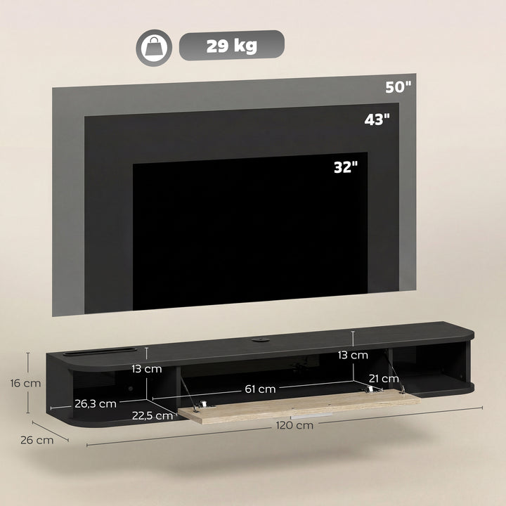 Cotes du meuble TV suspendu 120 x 26 x 16 cm