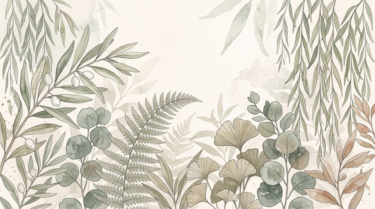 Dessin entier du panoramique Feuillage aquarelle tons doux