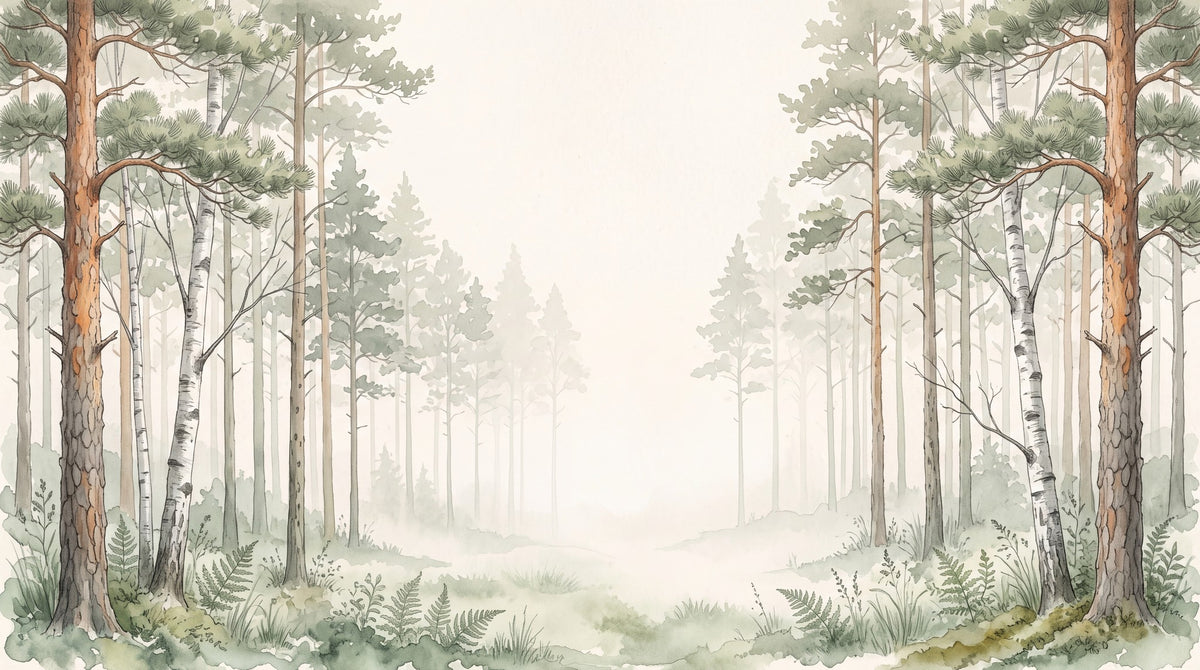 Dessin entier du panoramique Forêt dans la brume