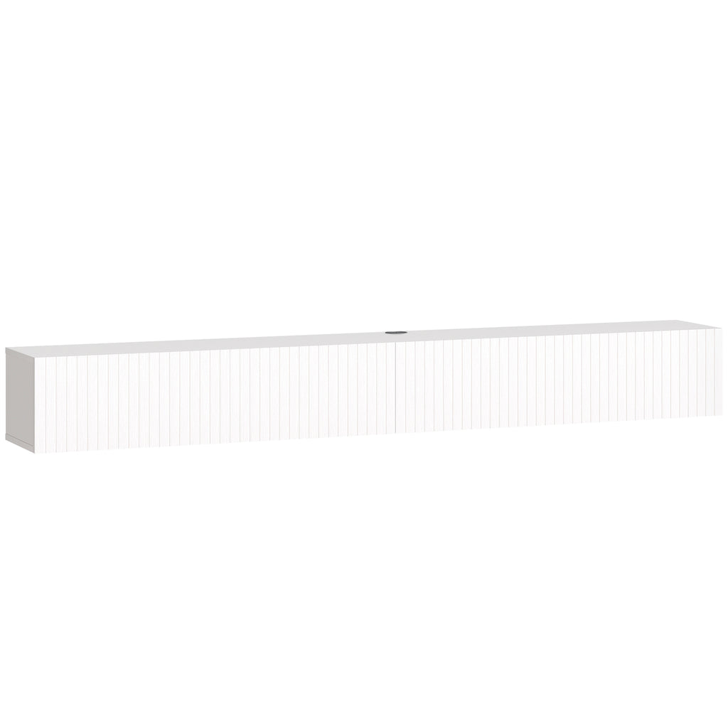 Meuble TV suspendu 180 cm blanc cannelé