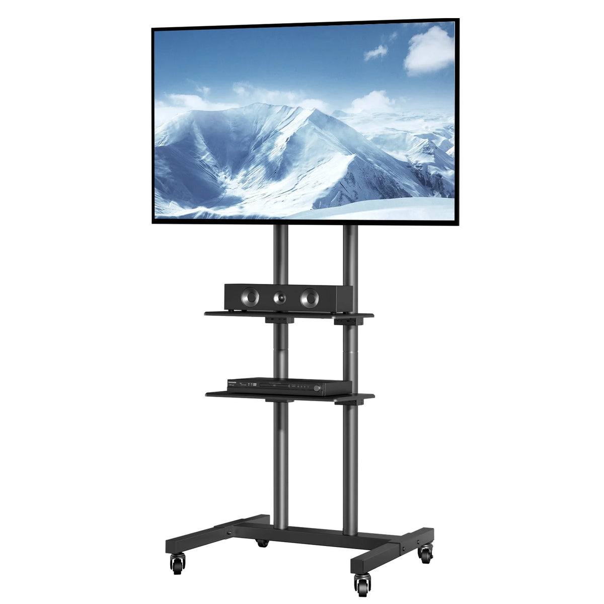 Meuble TV roulant à double plateau, vue principale