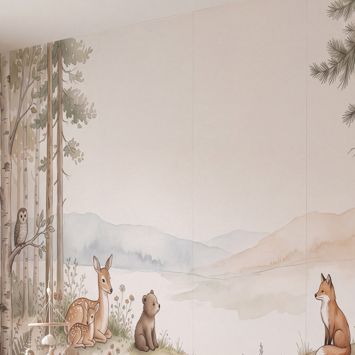 Papier peint Animaux des bois posé, vu de plus près