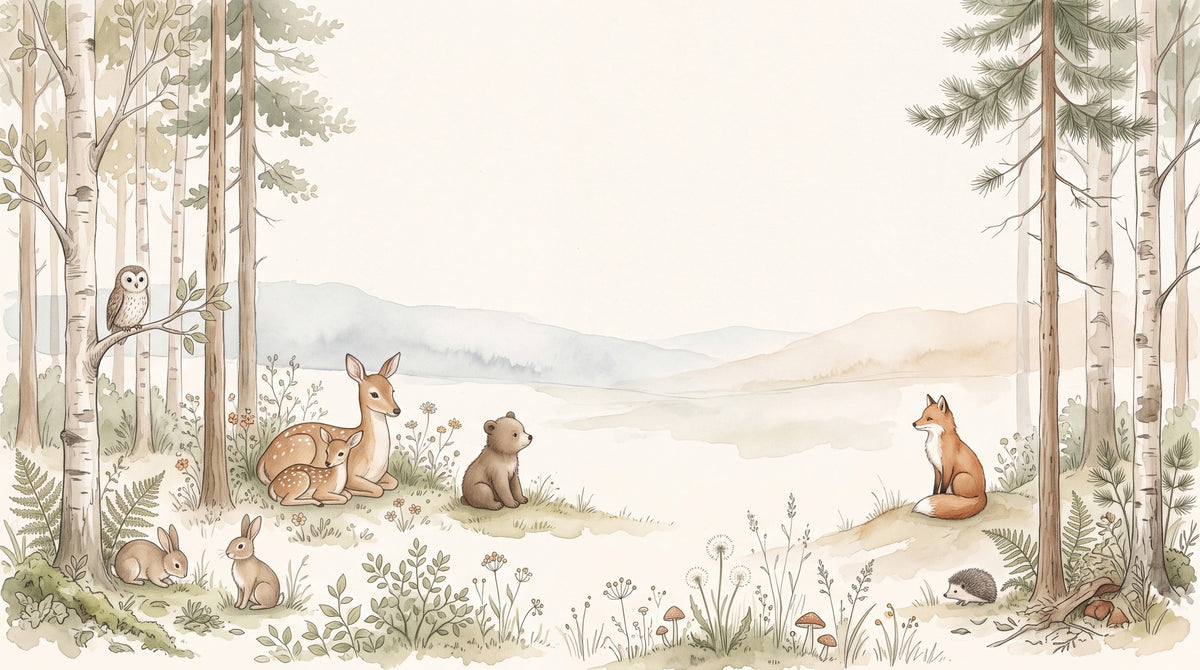 Dessin entier du panoramique Animaux des bois