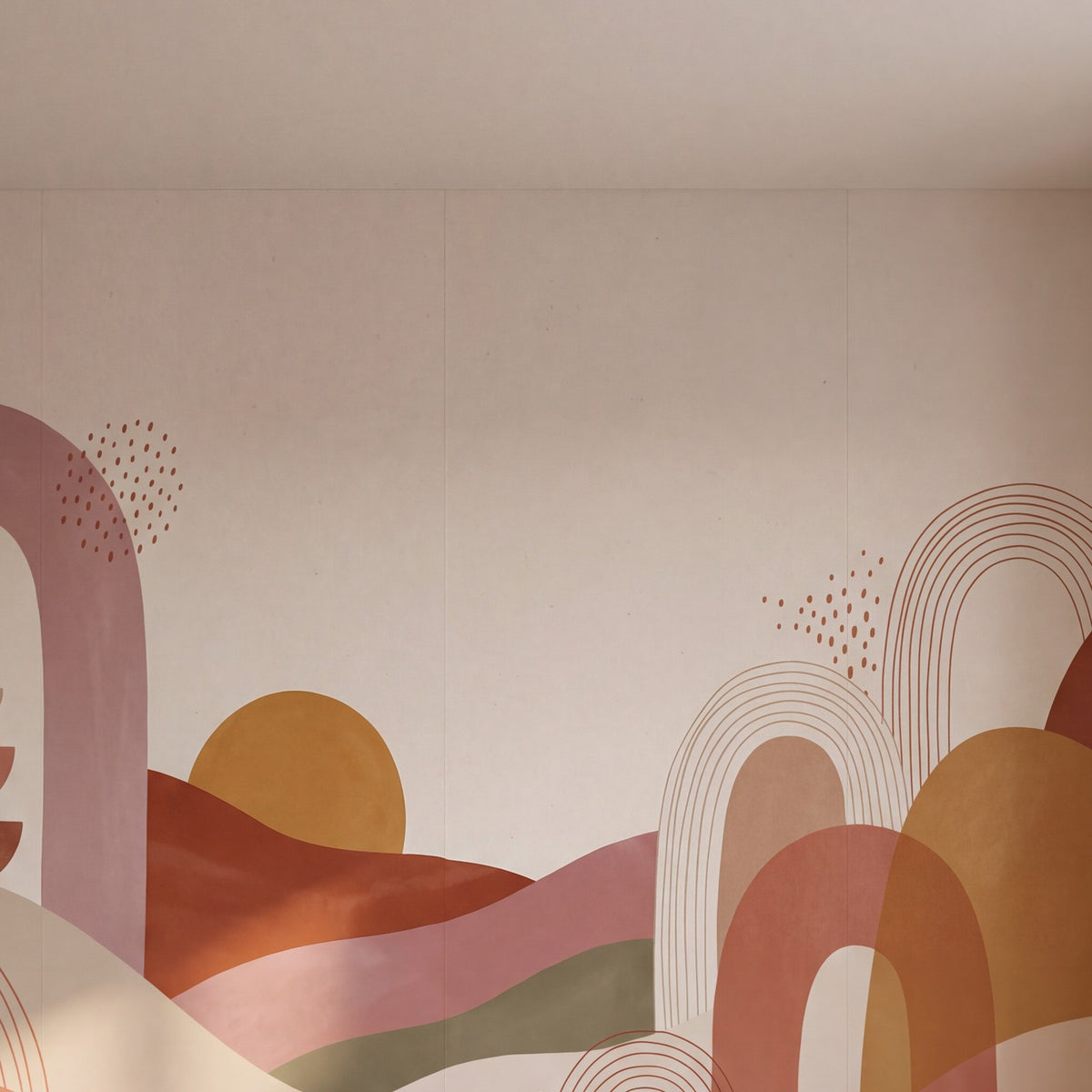 Papier peint Arches de terre posé, vu de plus près