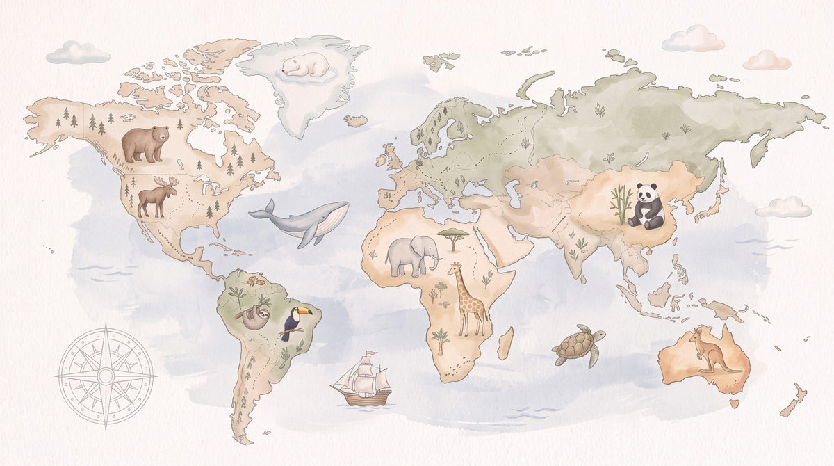 Dessin entier du panoramique Carte du monde des animaux