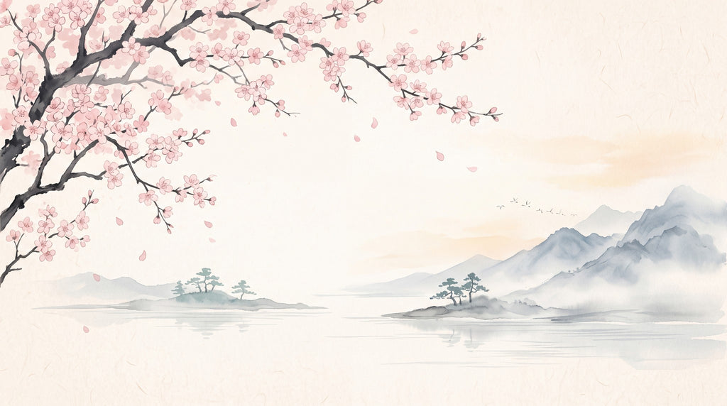 Dessin entier du panoramique Cerisier et lac