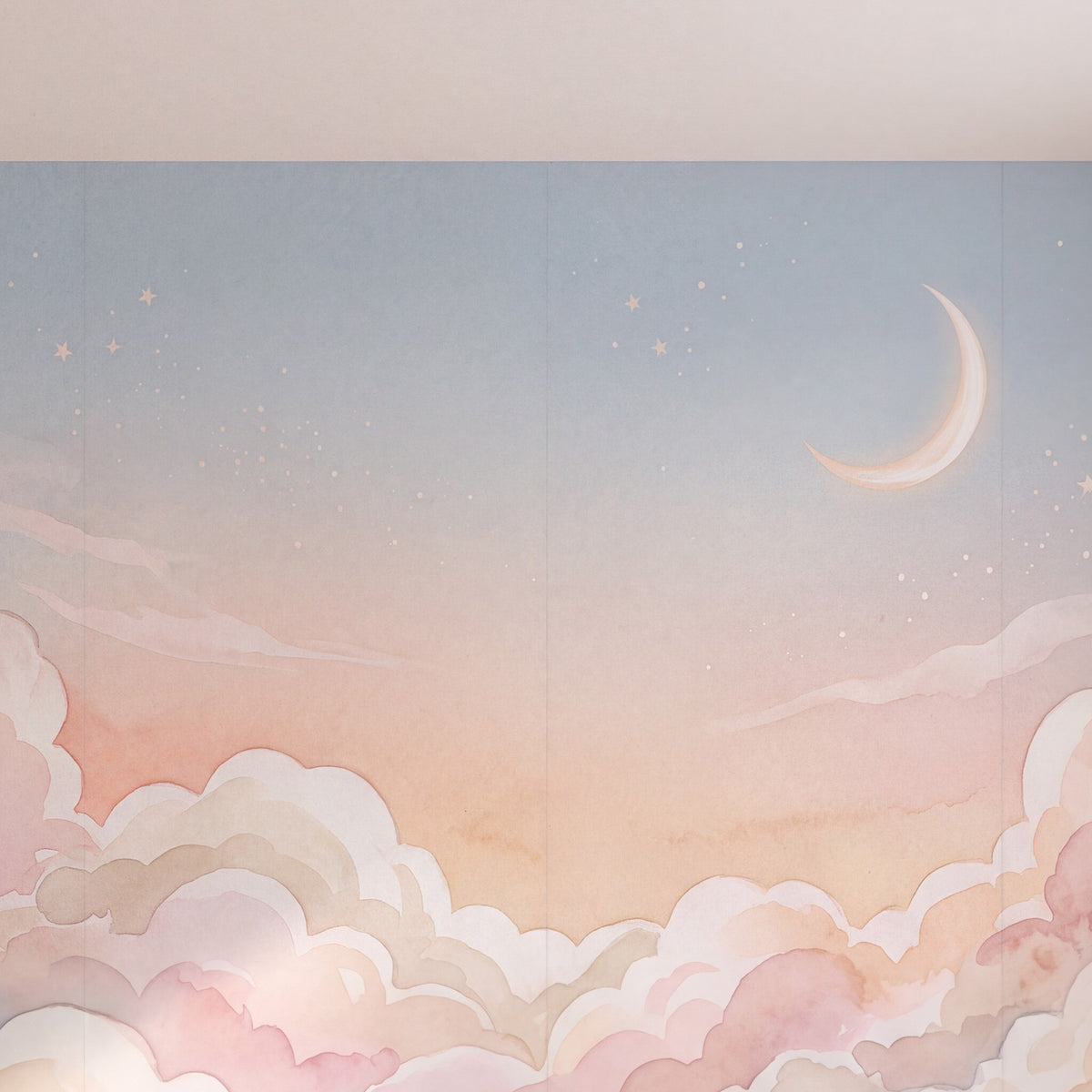 Papier peint Ciel, lune et nuages posé, vu de plus près