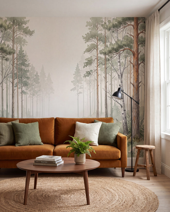 Papier peint panoramique Forêt dans la brume, sur mesure
