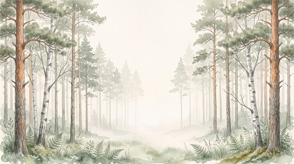 Dessin entier du panoramique Forêt dans la brume