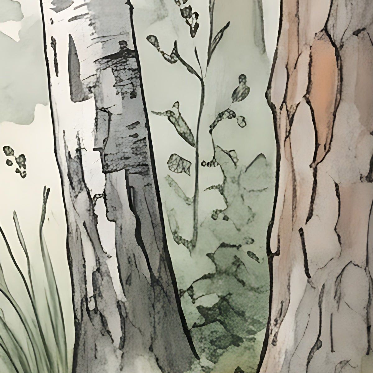Détail du papier peint Forêt dans la brume, 40 cm de large