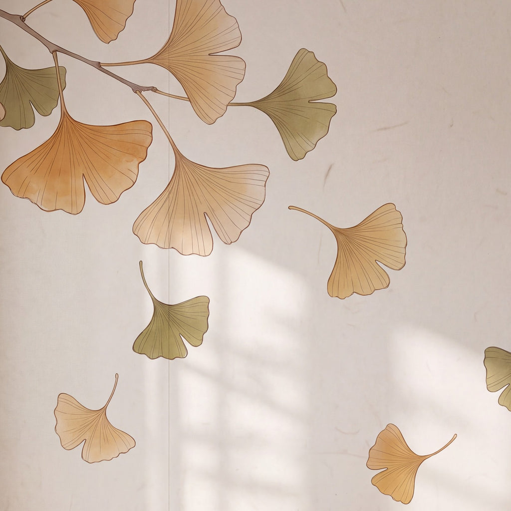 Papier peint Ginkgo posé, vu de plus près