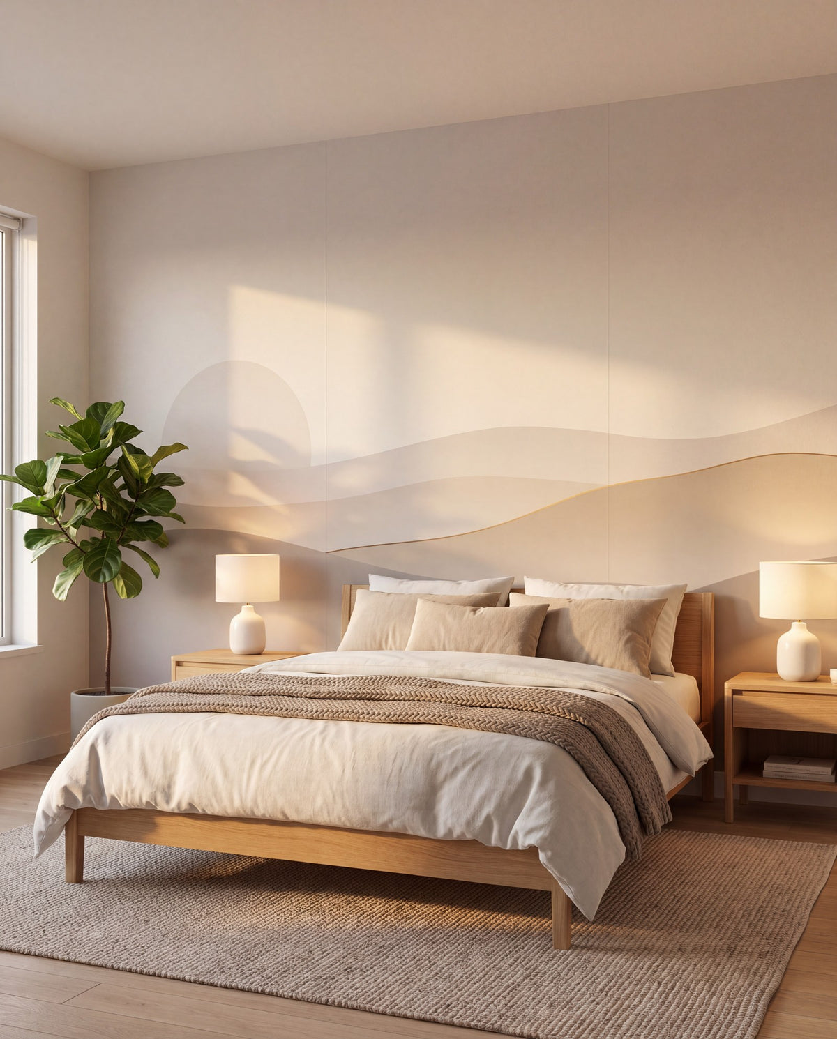 Papier peint panoramique Horizon de lin dans un salon, mise en situation
