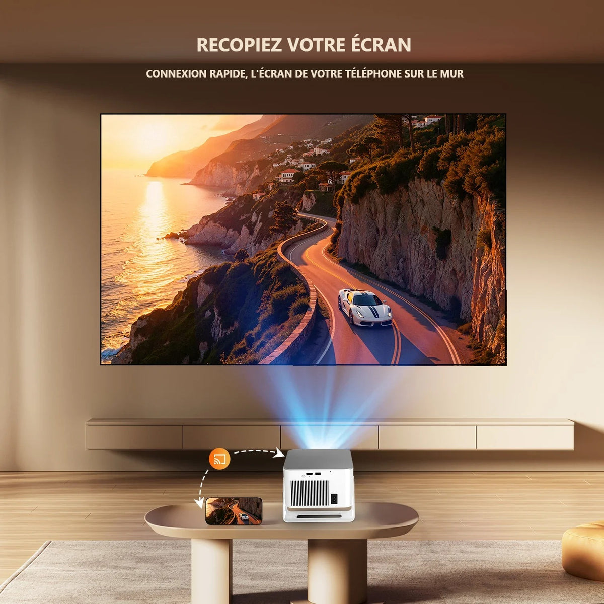 Recopie de l'écran du téléphone sur le mur