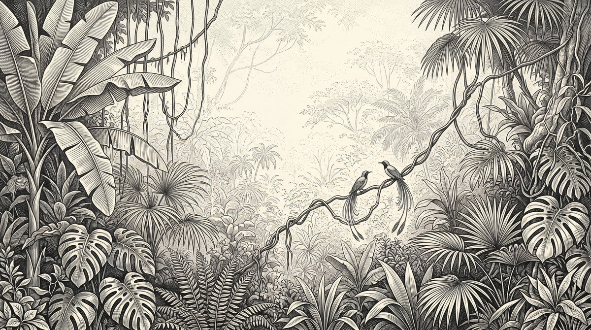 Dessin entier du panoramique Jungle à l'encre