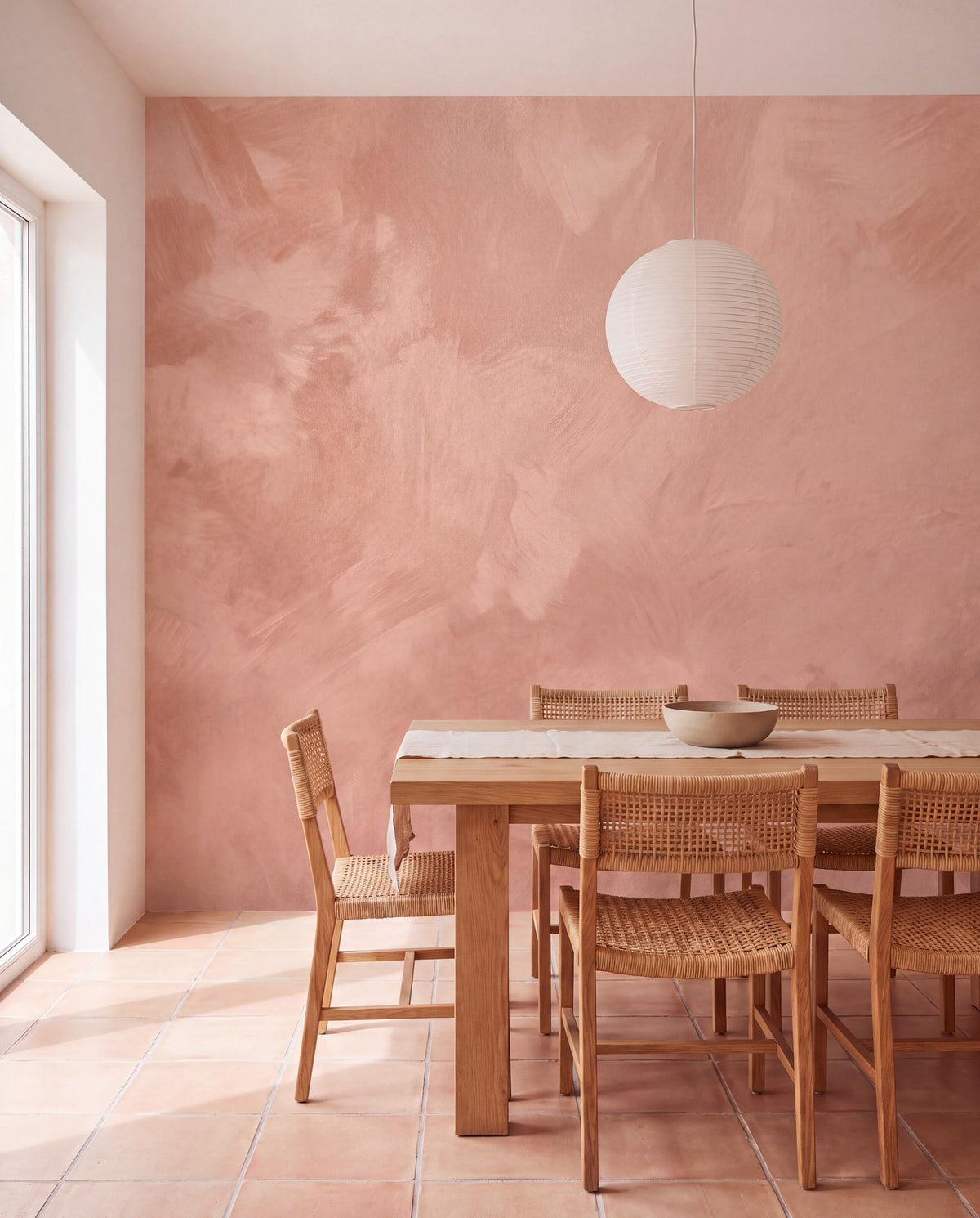Papier peint panoramique Matière minérale terracotta dans une salle à manger, mise en situation