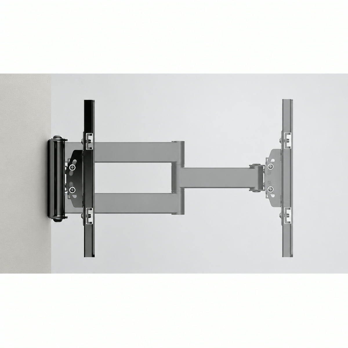 Le bras replié à 55 mm du mur et déplié à 351 mm