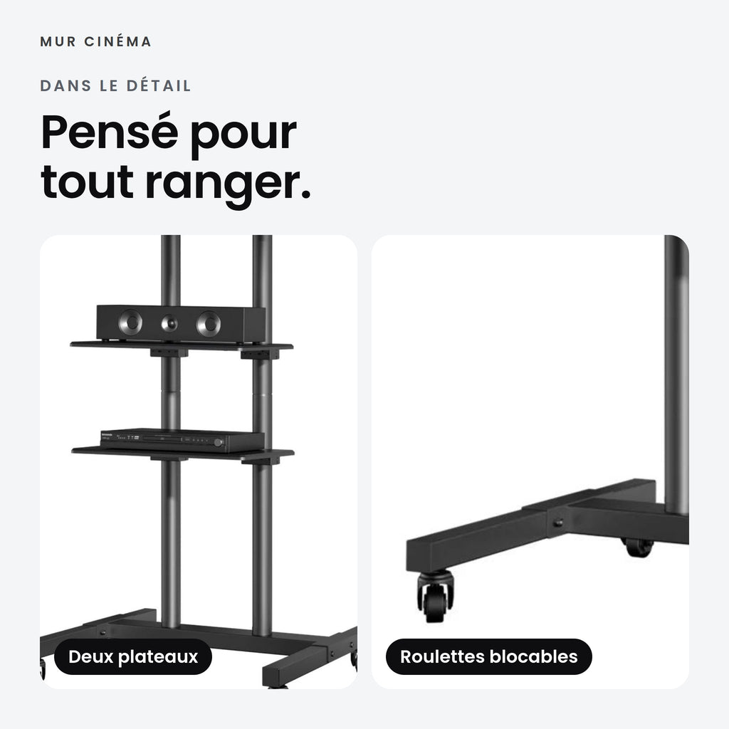 Visuel Mur Cinéma : deux plateaux et roulettes blocables