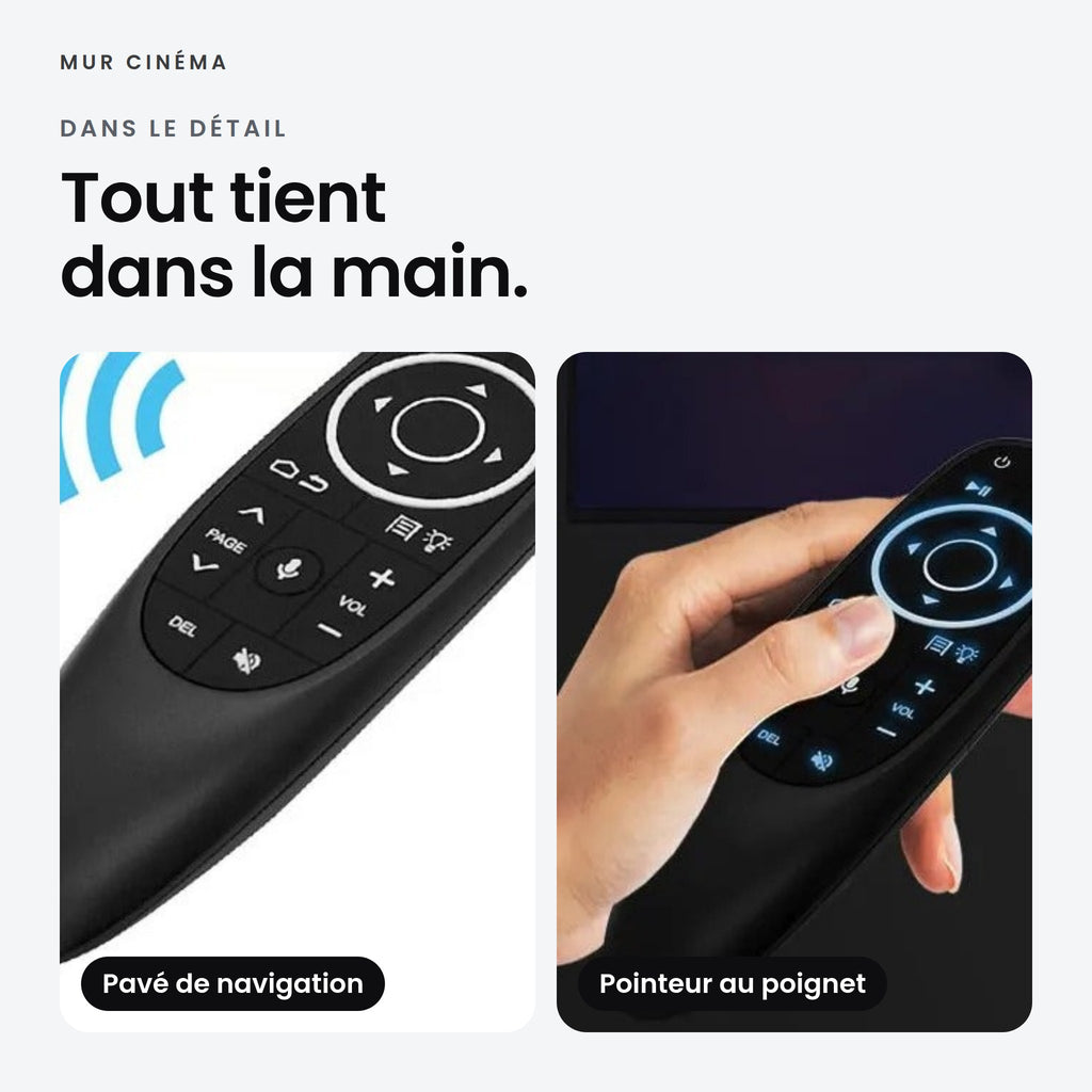 Visuel Mur Cinéma : pavé de navigation et pointeur au poignet