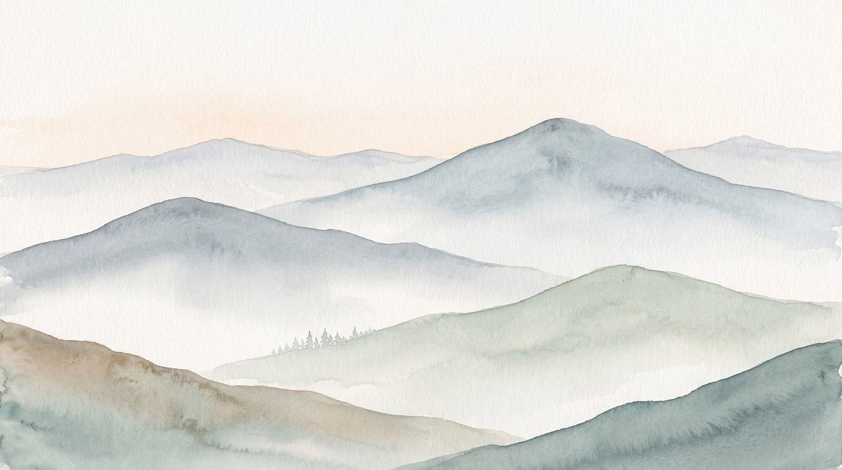 Dessin entier du panoramique Montagnes dans la brume