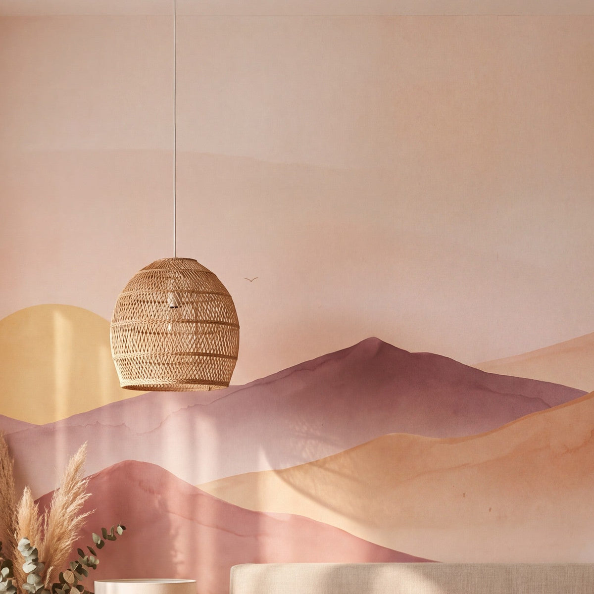 Papier peint Montagnes terracotta posé, vu de plus près