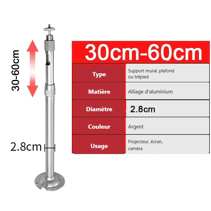 Support réglable de 30 à 60 cm, aluminium, diamètre 2,8 cm