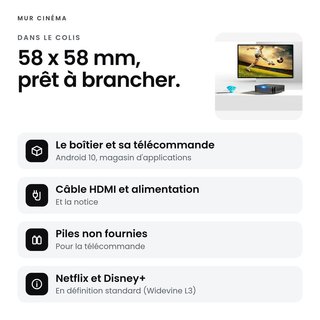 Visuel Mur Cinéma : 58 x 58 mm, prêt à brancher