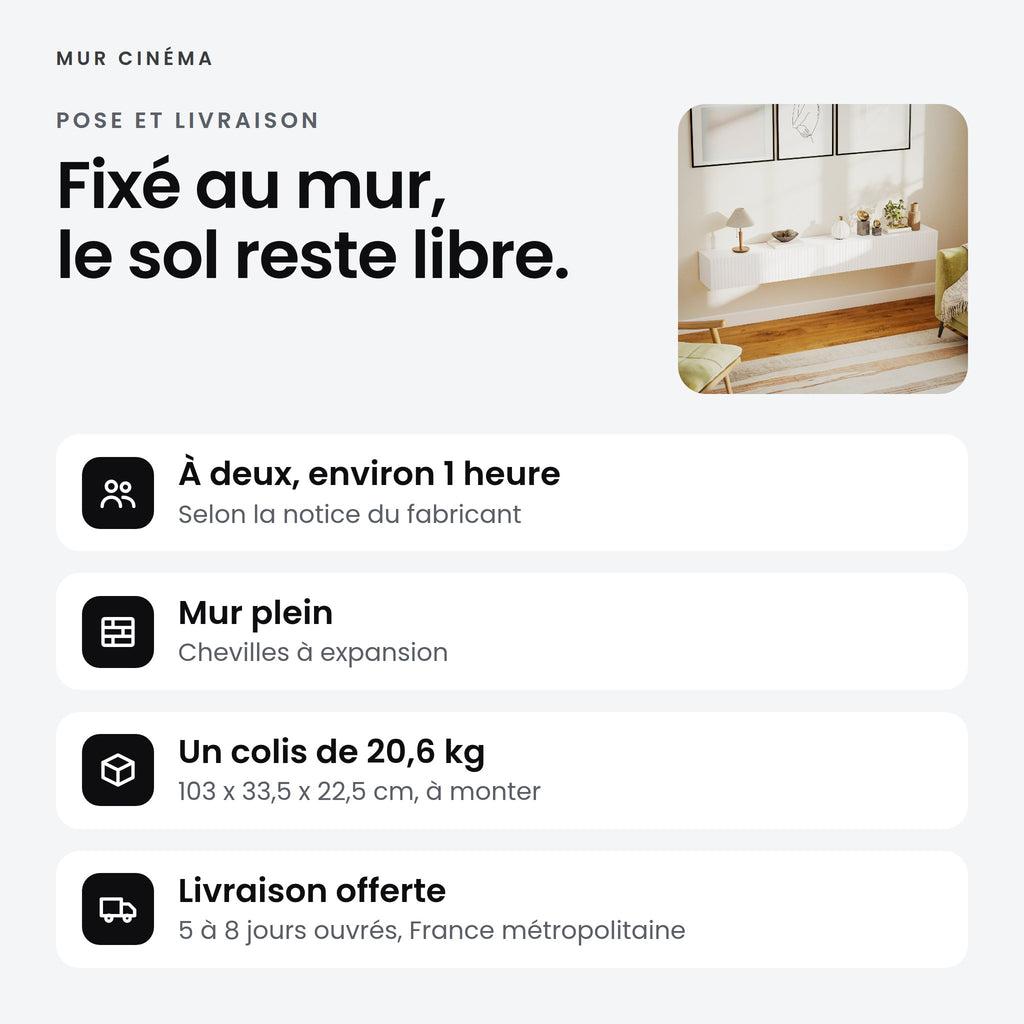 Visuel Mur Cinéma : Fixé au mur, le sol reste libre