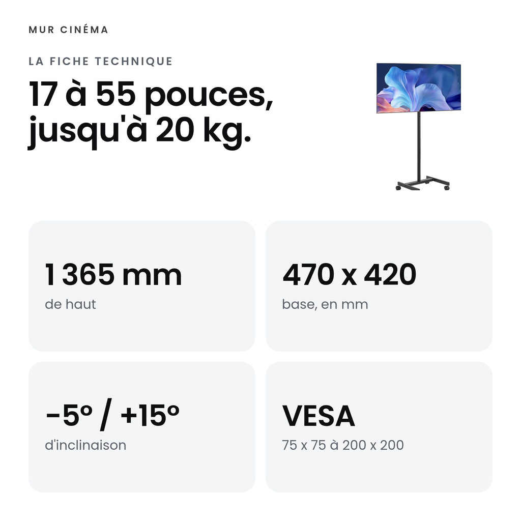 Visuel Mur Cinéma : 17 à 55 pouces, jusqu'à 20 kg
