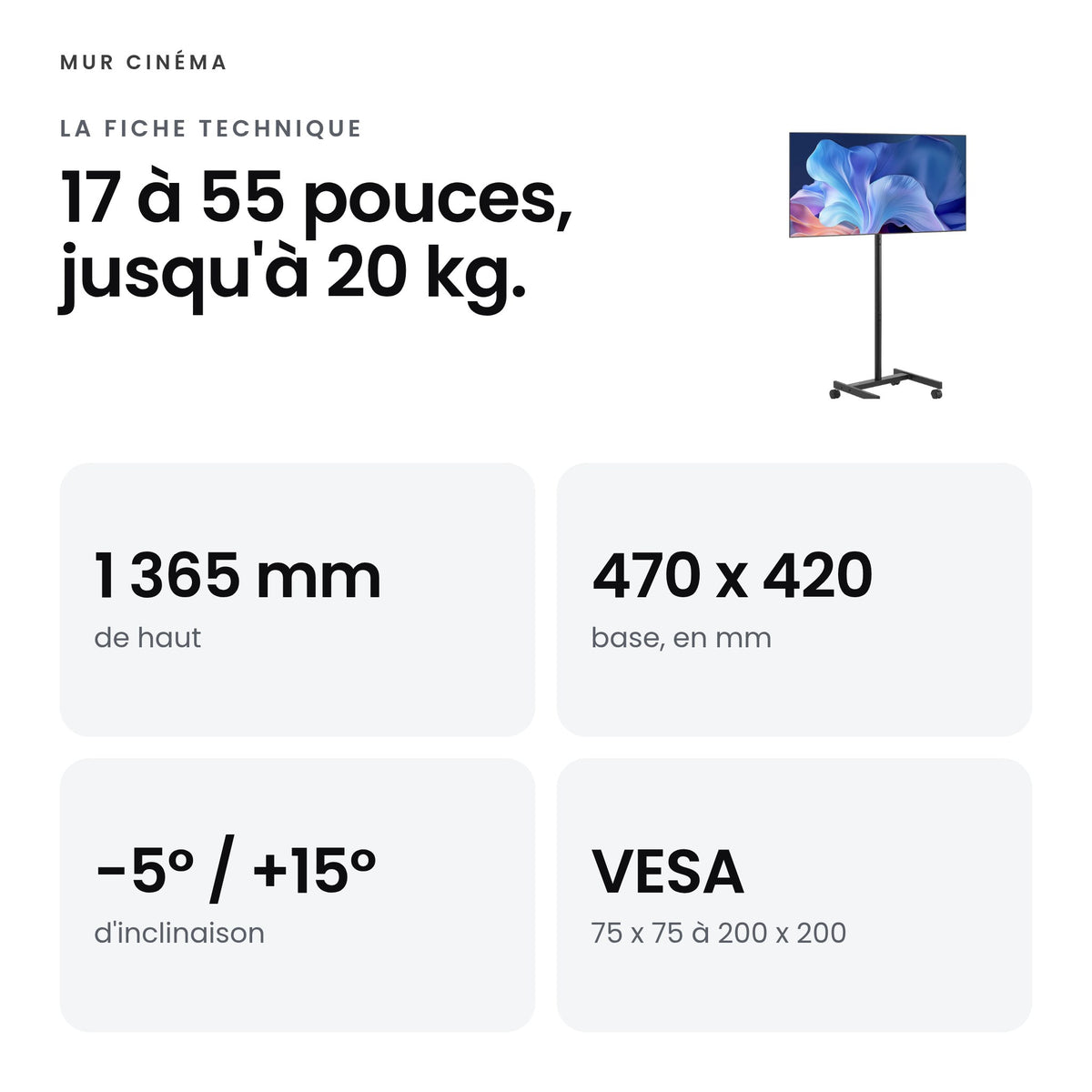 Visuel Mur Cinéma : 17 à 55 pouces, jusqu'à 20 kg