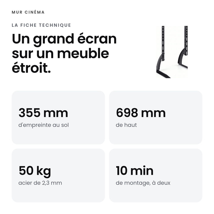 Visuel Mur Cinéma : Un grand écran sur un meuble étroit