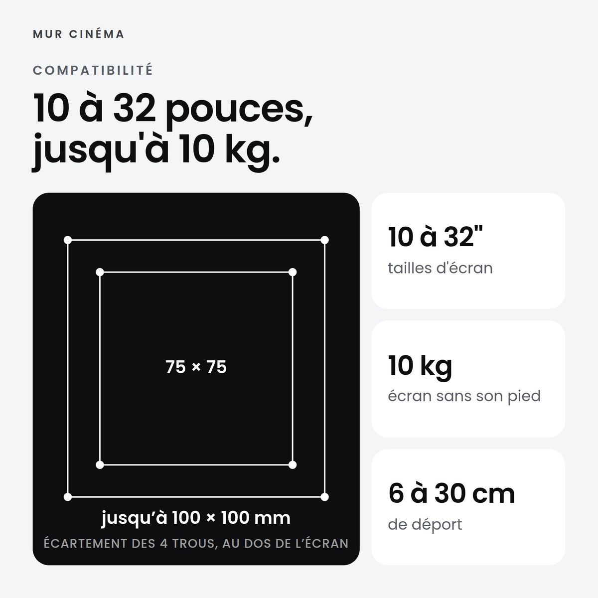 Visuel Mur Cinéma : 10 à 32 pouces, jusqu'à 10 kg