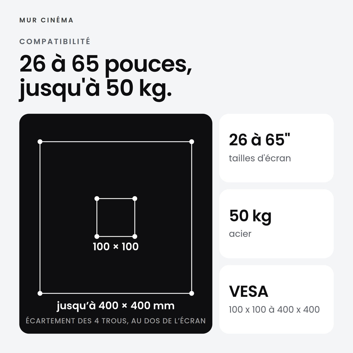 Visuel Mur Cinéma : 26 à 65 pouces, jusqu'à 50 kg