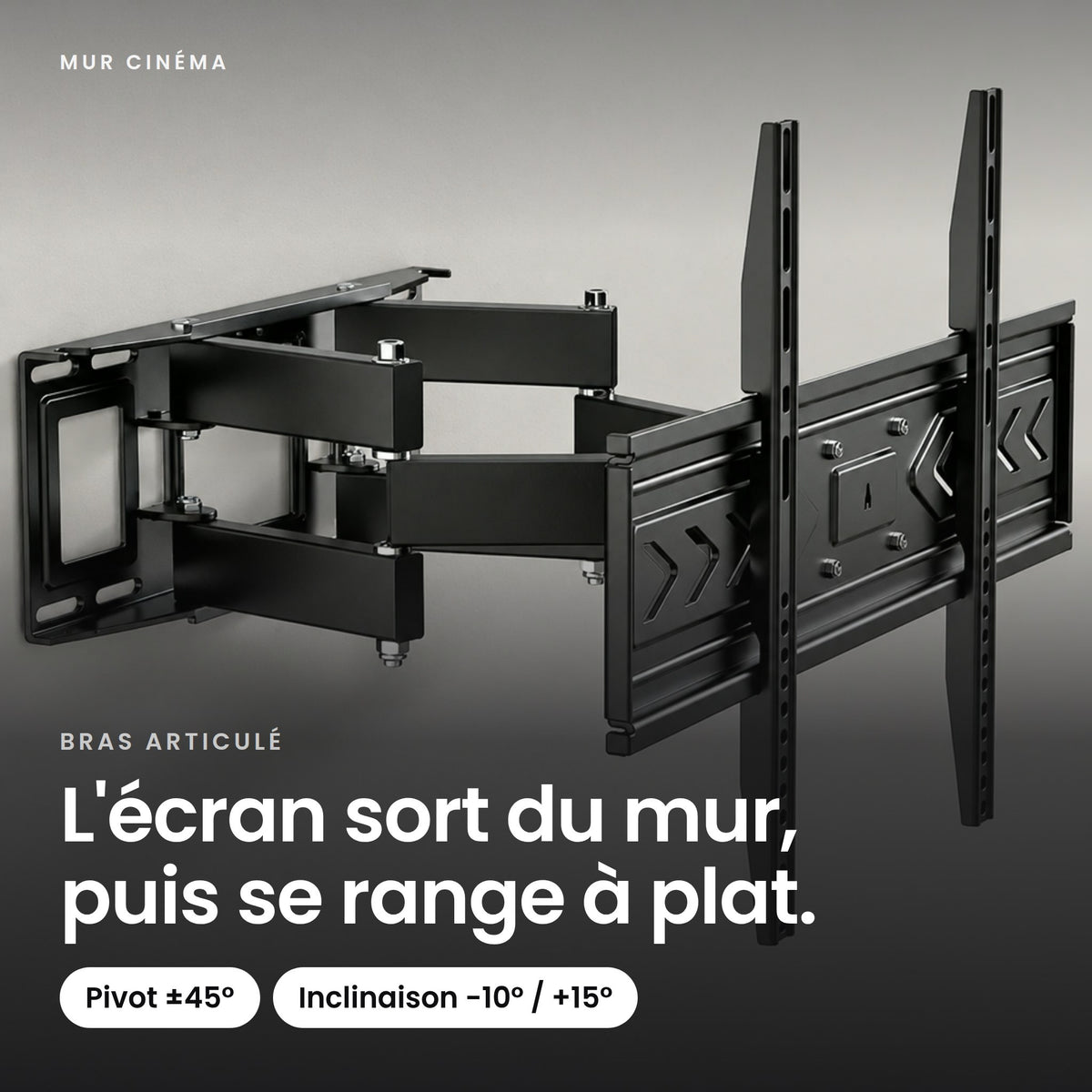 Visuel Mur Cinéma : L'écran sort du mur, puis se range à plat