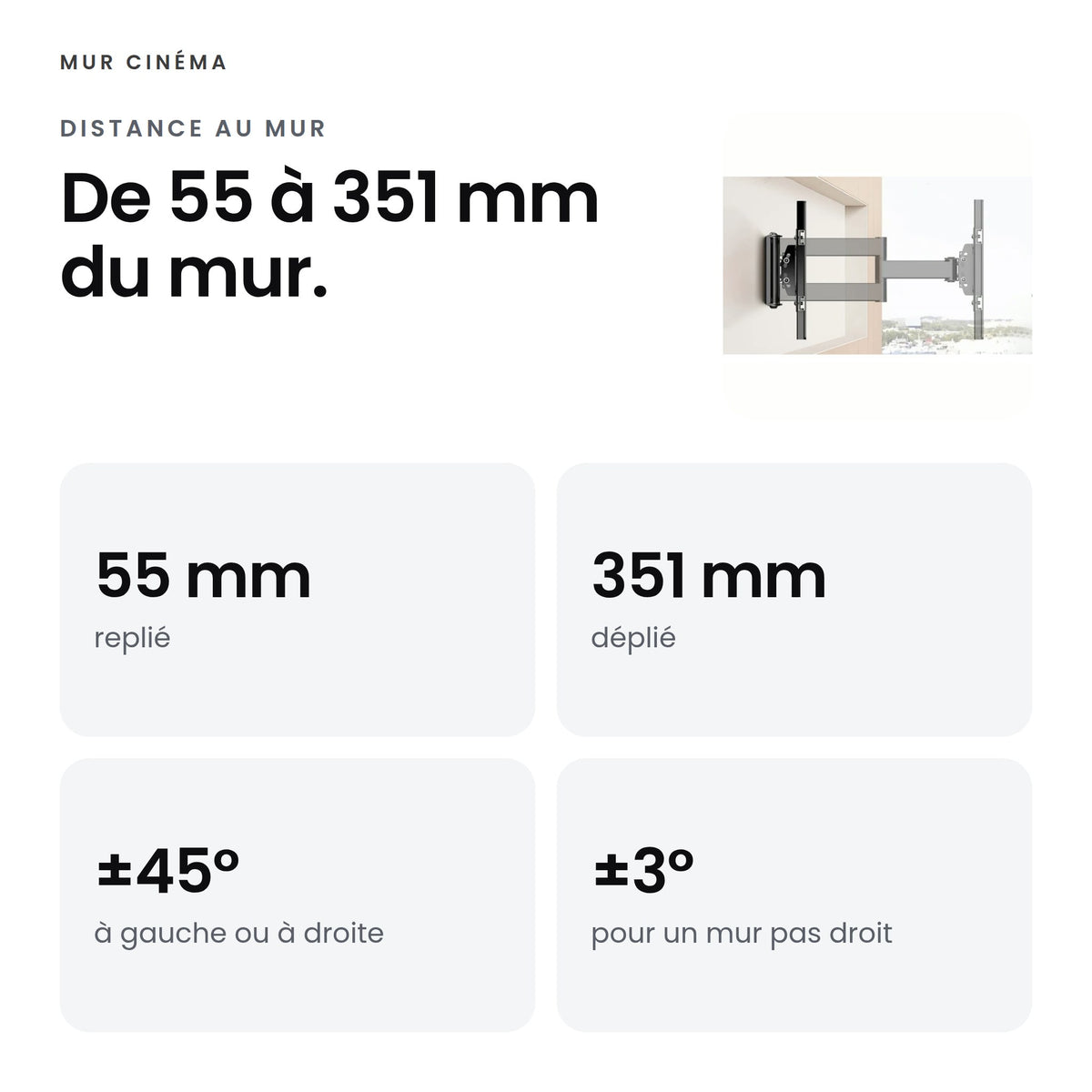 Visuel Mur Cinéma : De 55 à 351 mm du mur