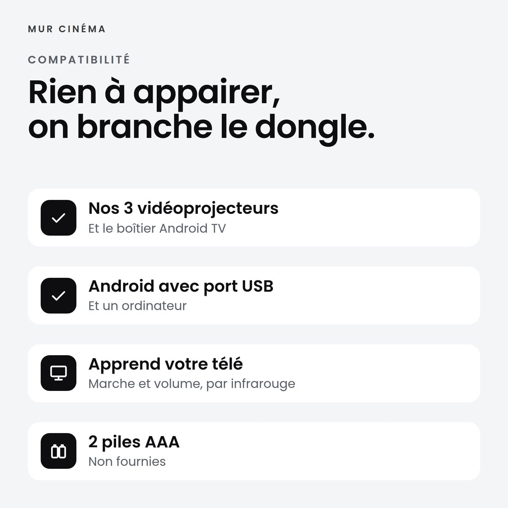 Visuel Mur Cinéma : Rien à appairer, on branche le dongle