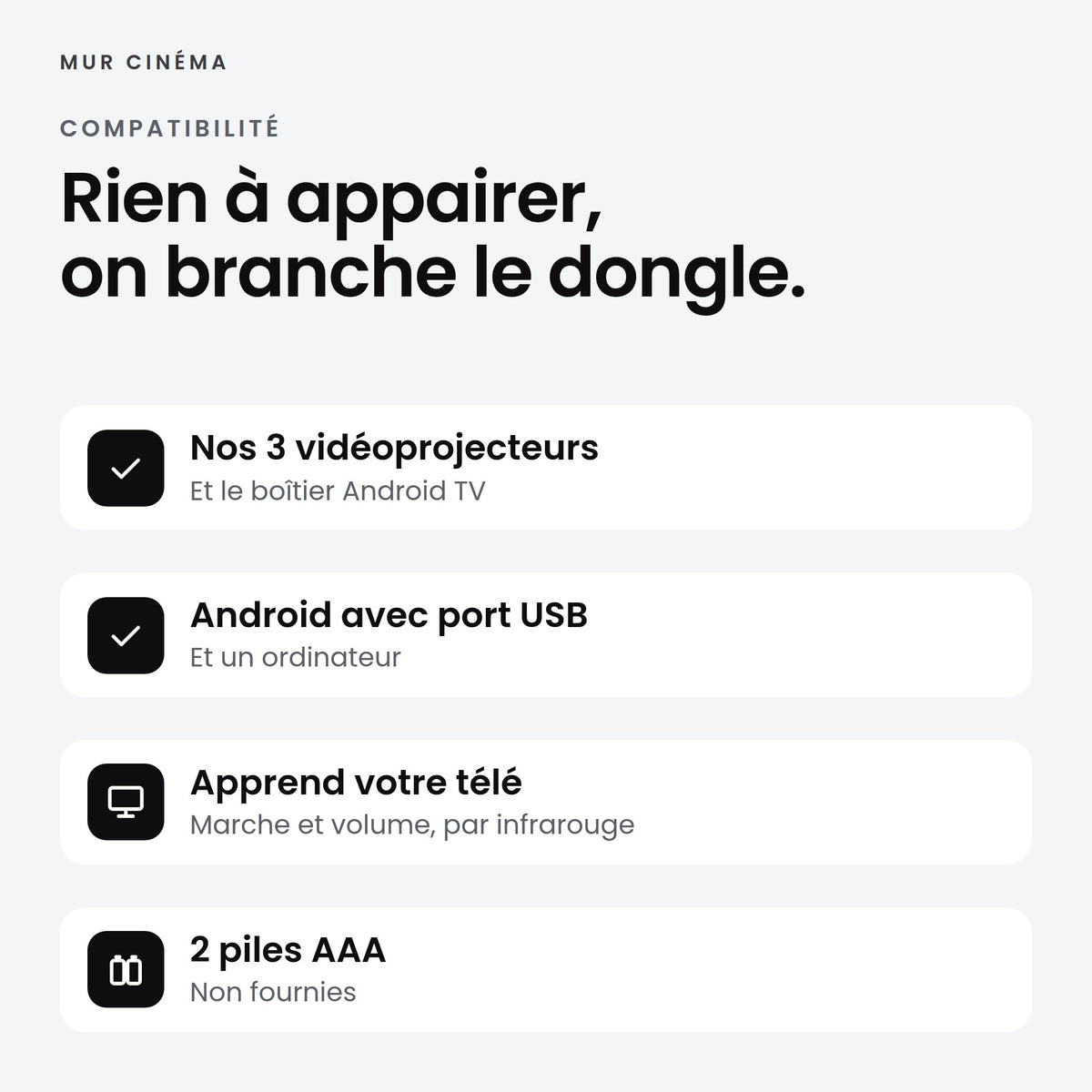 Visuel Mur Cinéma : Rien à appairer, on branche le dongle
