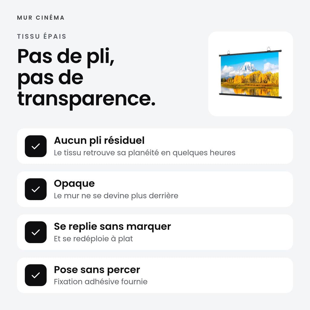 Visuel Mur Cinéma : Pas de pli, pas de transparence
