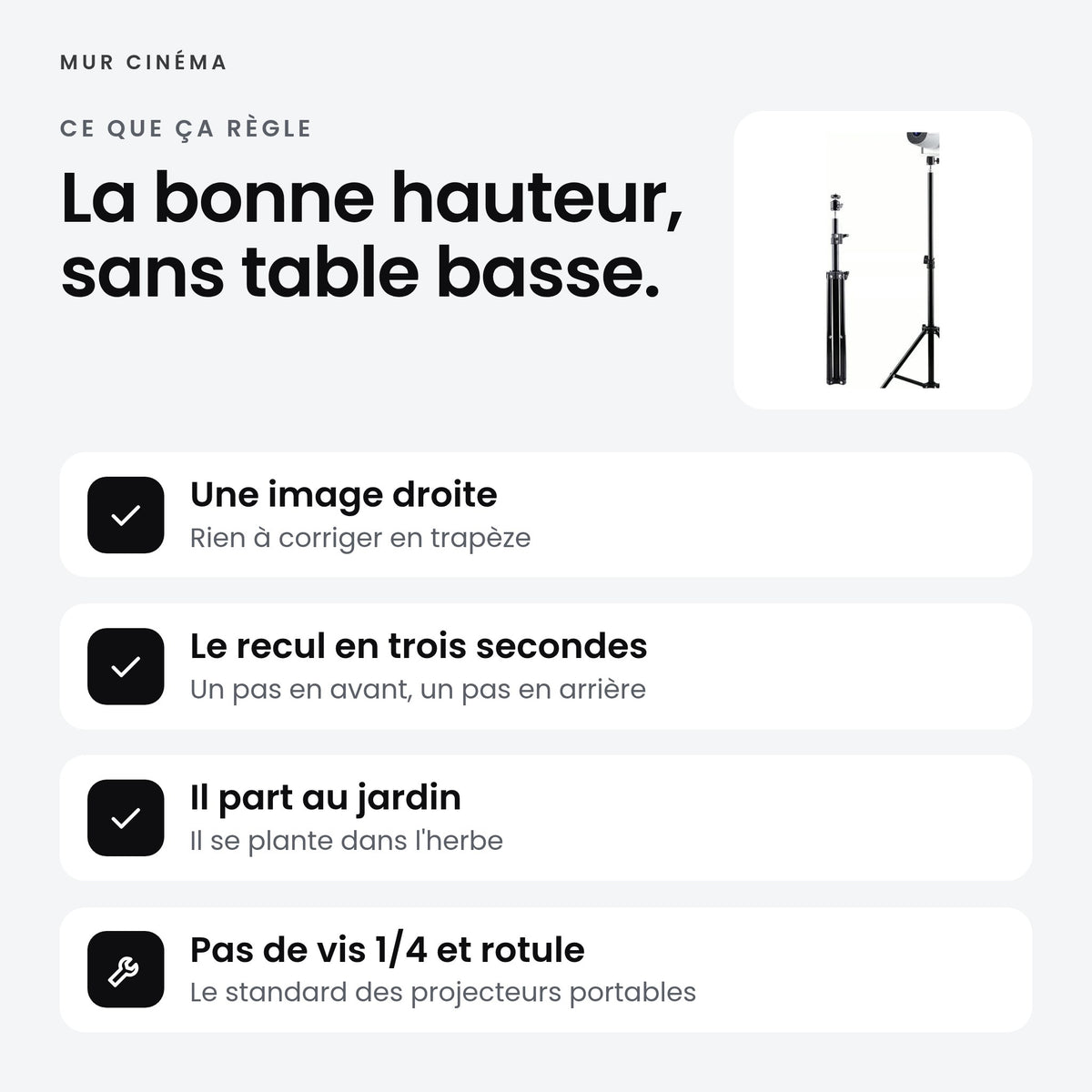 Visuel Mur Cinéma : La bonne hauteur, sans table basse