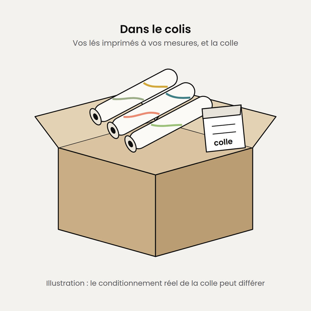 Illustration : le colis avec les lés imprimés et la colle