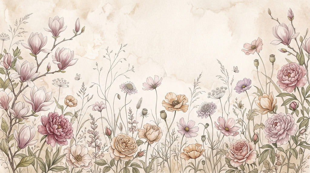 Dessin entier du panoramique Prairie aux magnolias