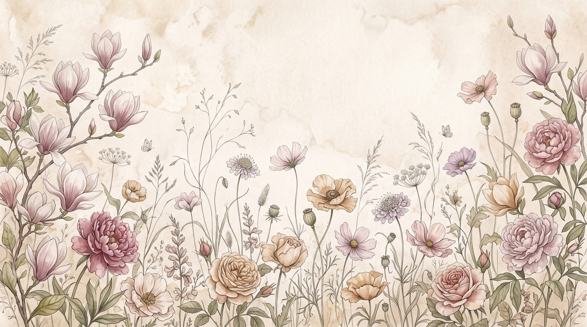 Dessin entier du panoramique Prairie aux magnolias