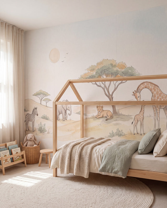 Papier peint panoramique enfant Savane douce, sur mesure