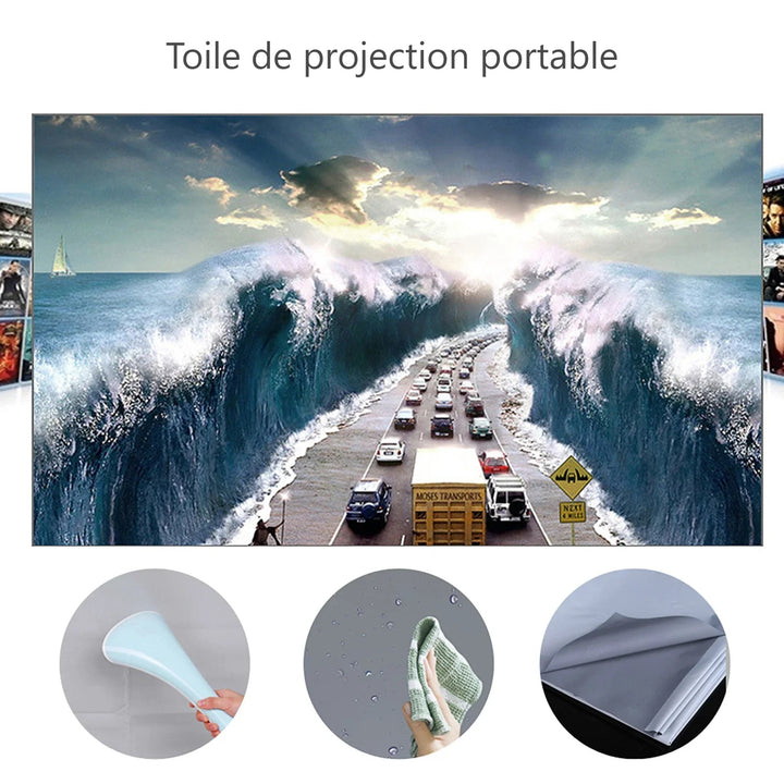 Toile de projection portable, souple et lavable