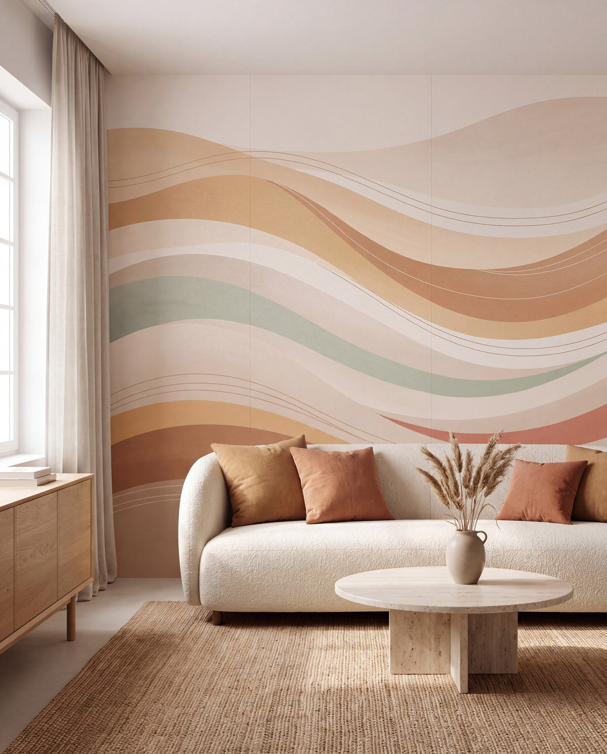 Papier peint panoramique Vagues de sable dans un salon, mise en situation